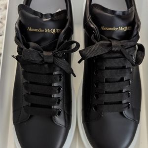 Alexander McQueen Black Leather Sneakers - Size 10 like new, in box (worn once)